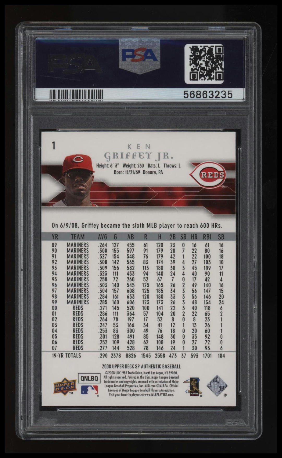 2008 Sp Authentic Ken Griffey Jr. PSA 10