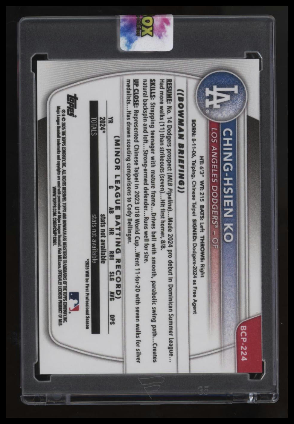 2025 Bowman Chrome Ching-Hsien Ko Prospects Gold #/50