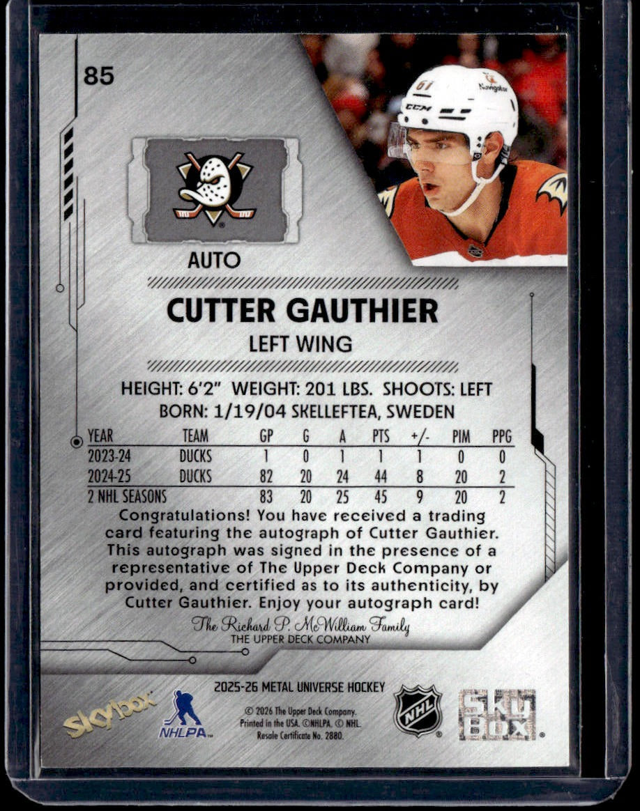 2025-26 SkyBox Metal Universe Cutter Gauthier Autographs