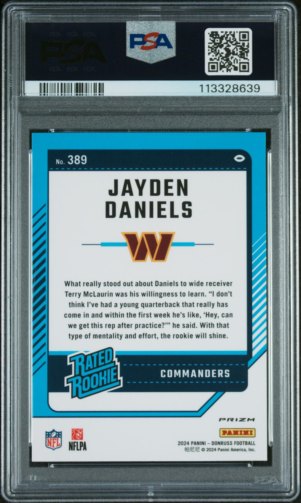 2024 Panini Donruss Jayden Daniels Optic Preview-Pink PSA 10
