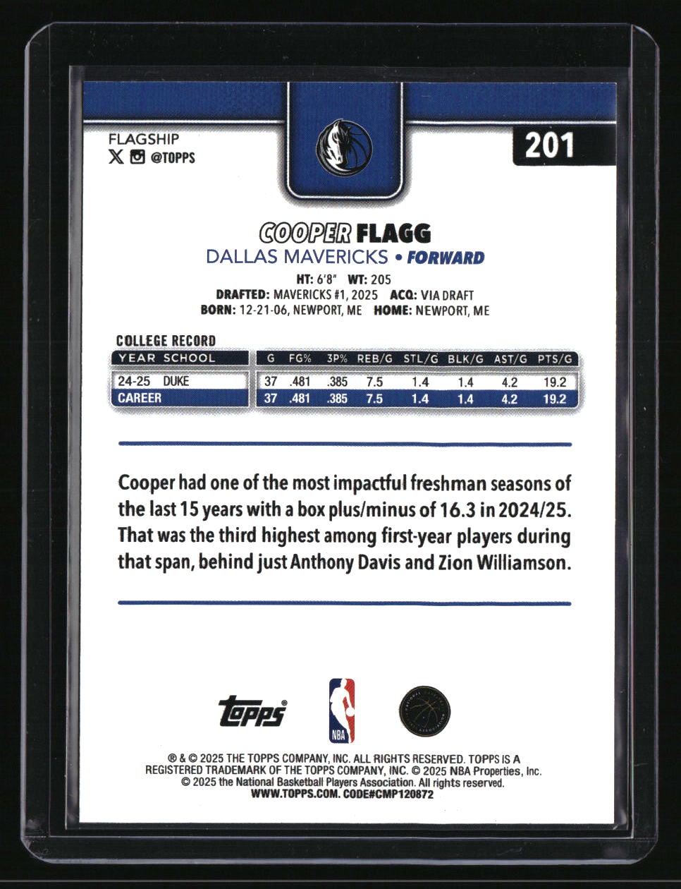 2025-26 Topps Cooper Flagg Foil