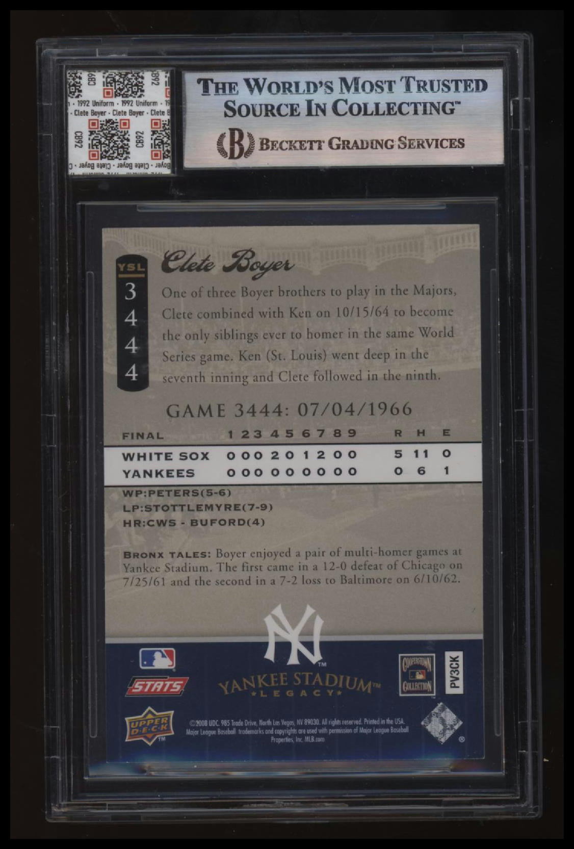 2008 Upper Deck Yankee Stadium Legacy Collection Clete Boyer BGS 8.5