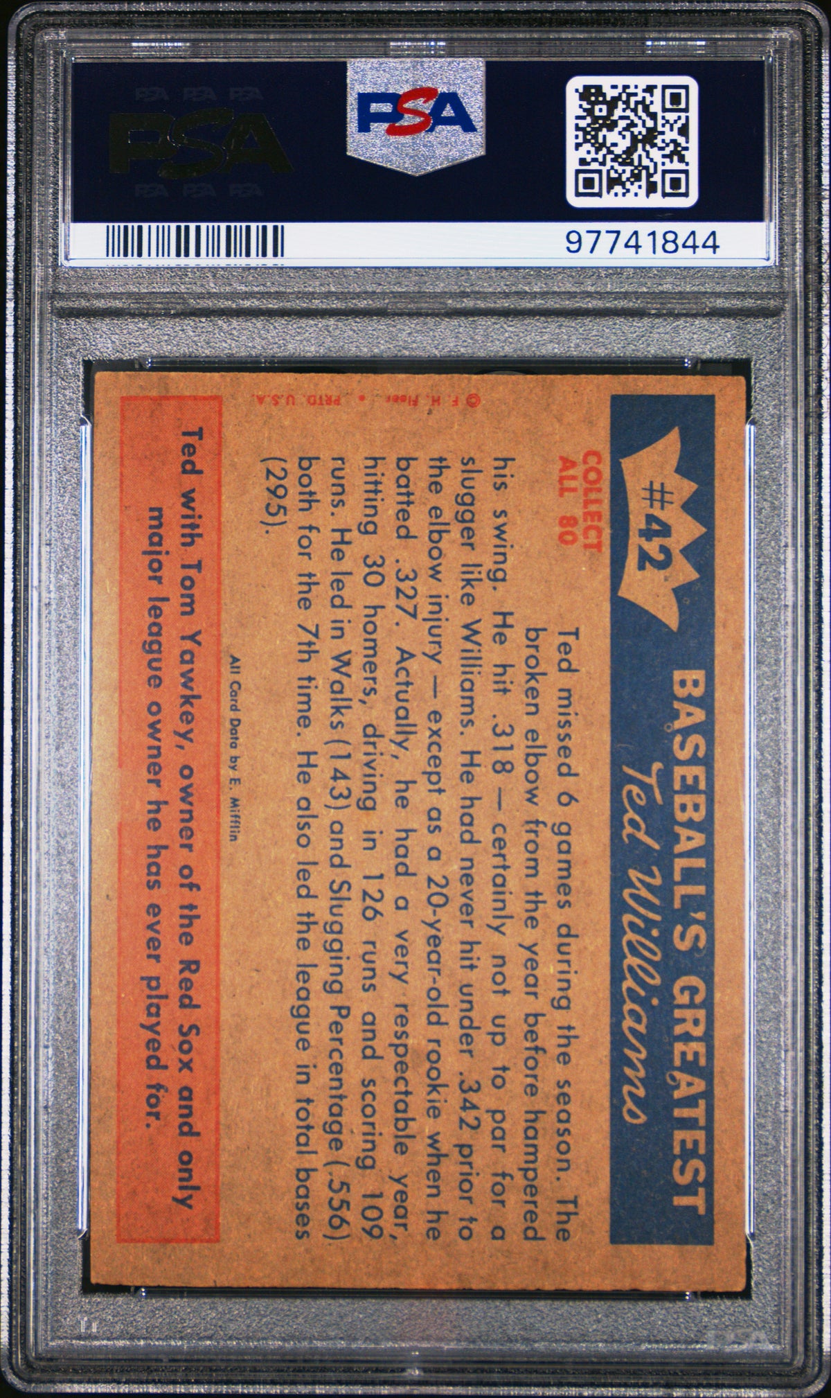 1959 Fleer Ted Williams 1951-Williams Slowed By Injury PSA 5