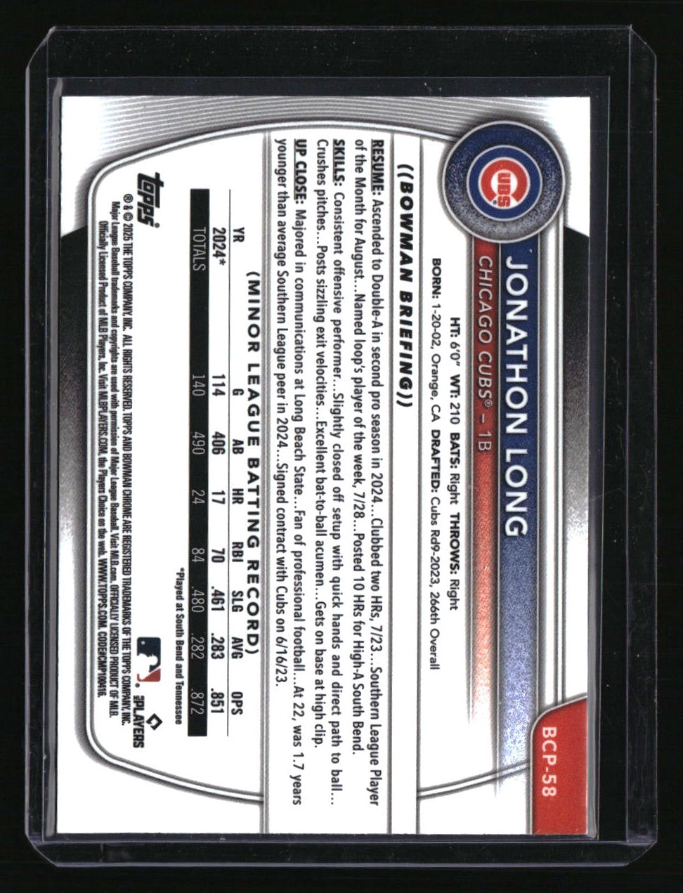 2025 Bowman Jonathon Long Chrome Prospects Purple Geometric Refractor #/250