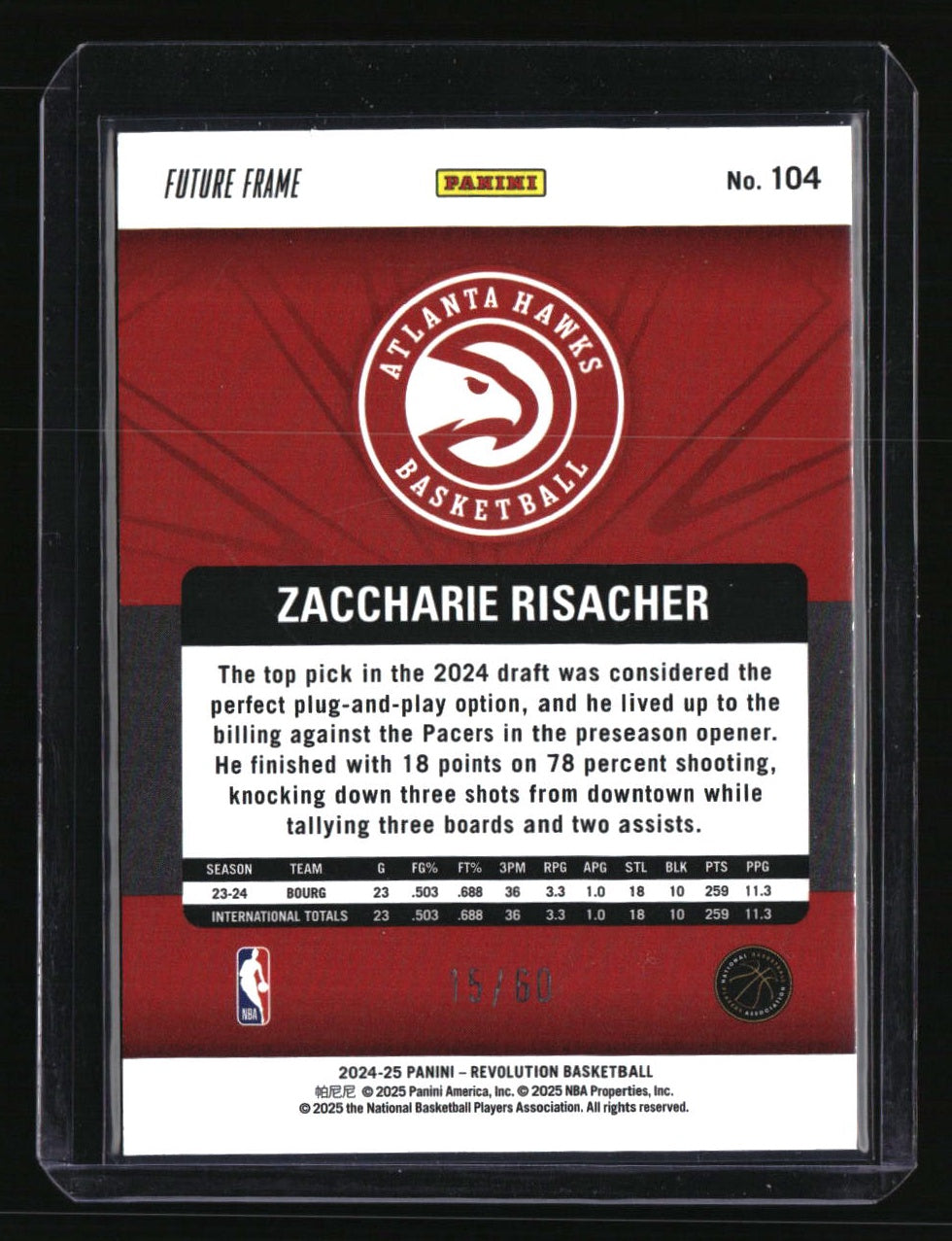 2024-25 Panini Revolution Zaccharie Risacher Future Frame #/60
