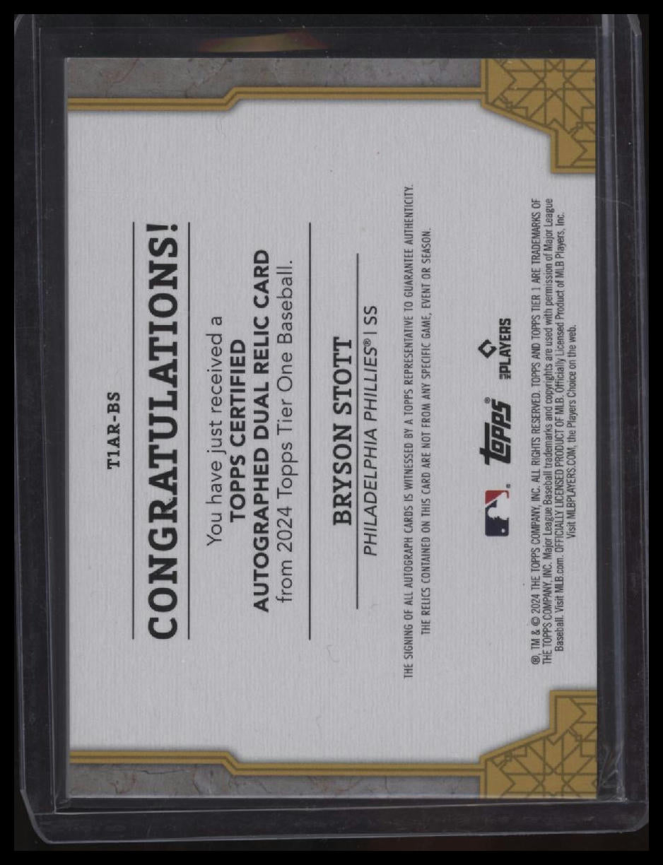 2024 Topps Tier One Bryson Stott Autographed Tier One Relics Dual #/99