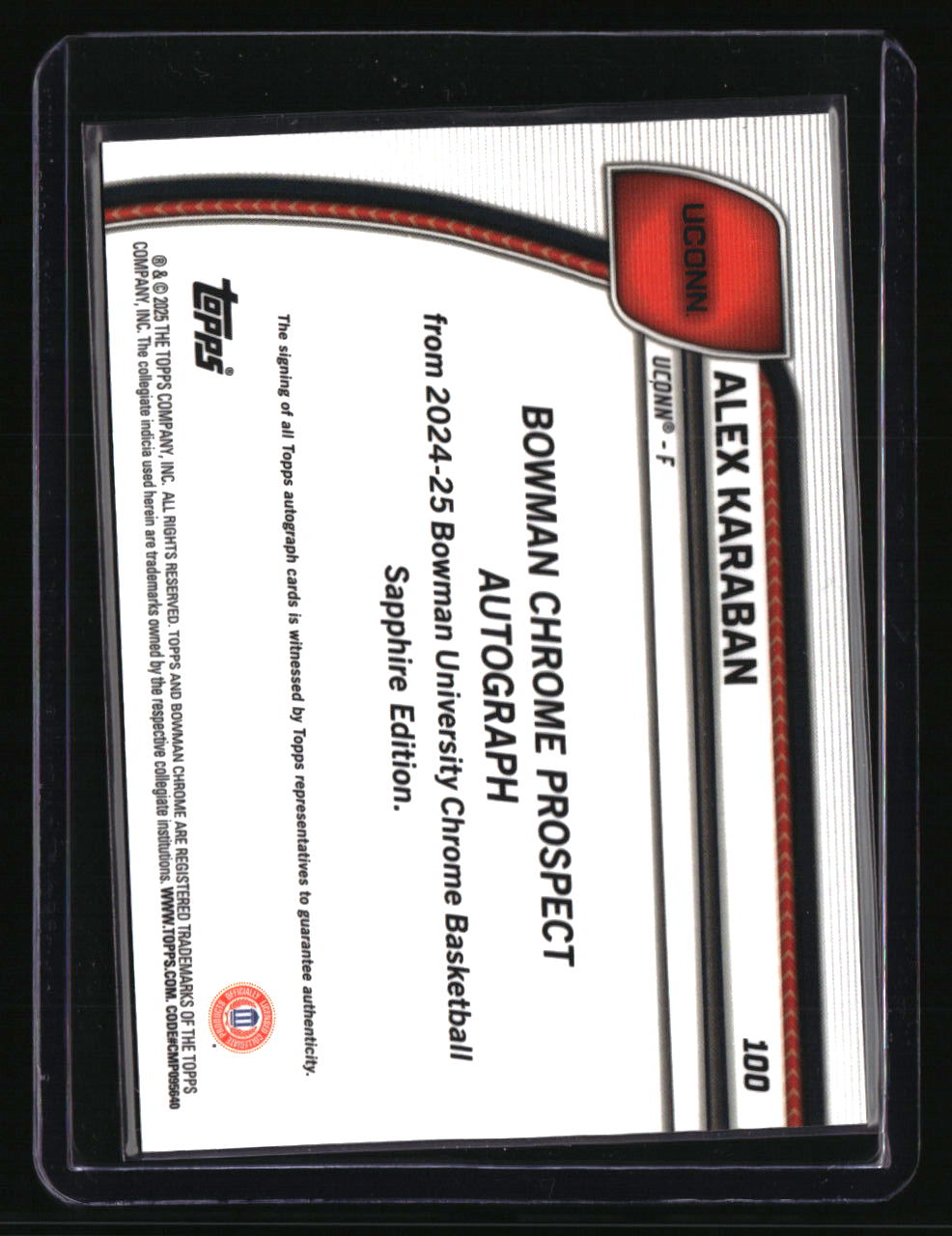 2024-25 Bowman Chr Sapphire Alex Karaban Orange "Bleed Blue" Inscribed Auto #/25