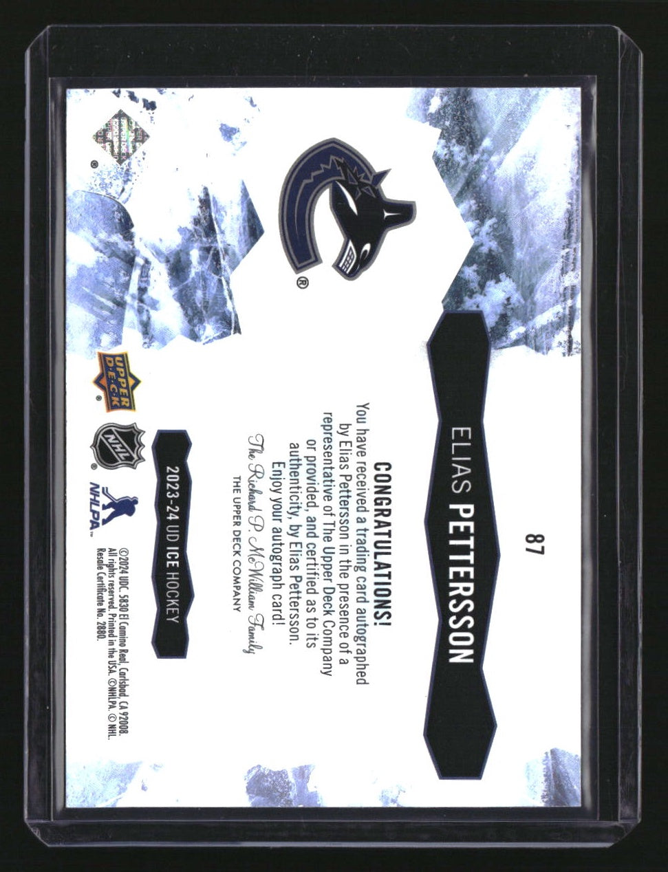 2023-24 Upper Deck Ice Elias Pettersson Red Auto #/5