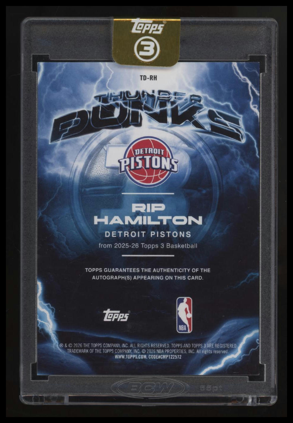 2025-26 Topps 3 Rip Hamilton Thunderdunk Signatures #/49
