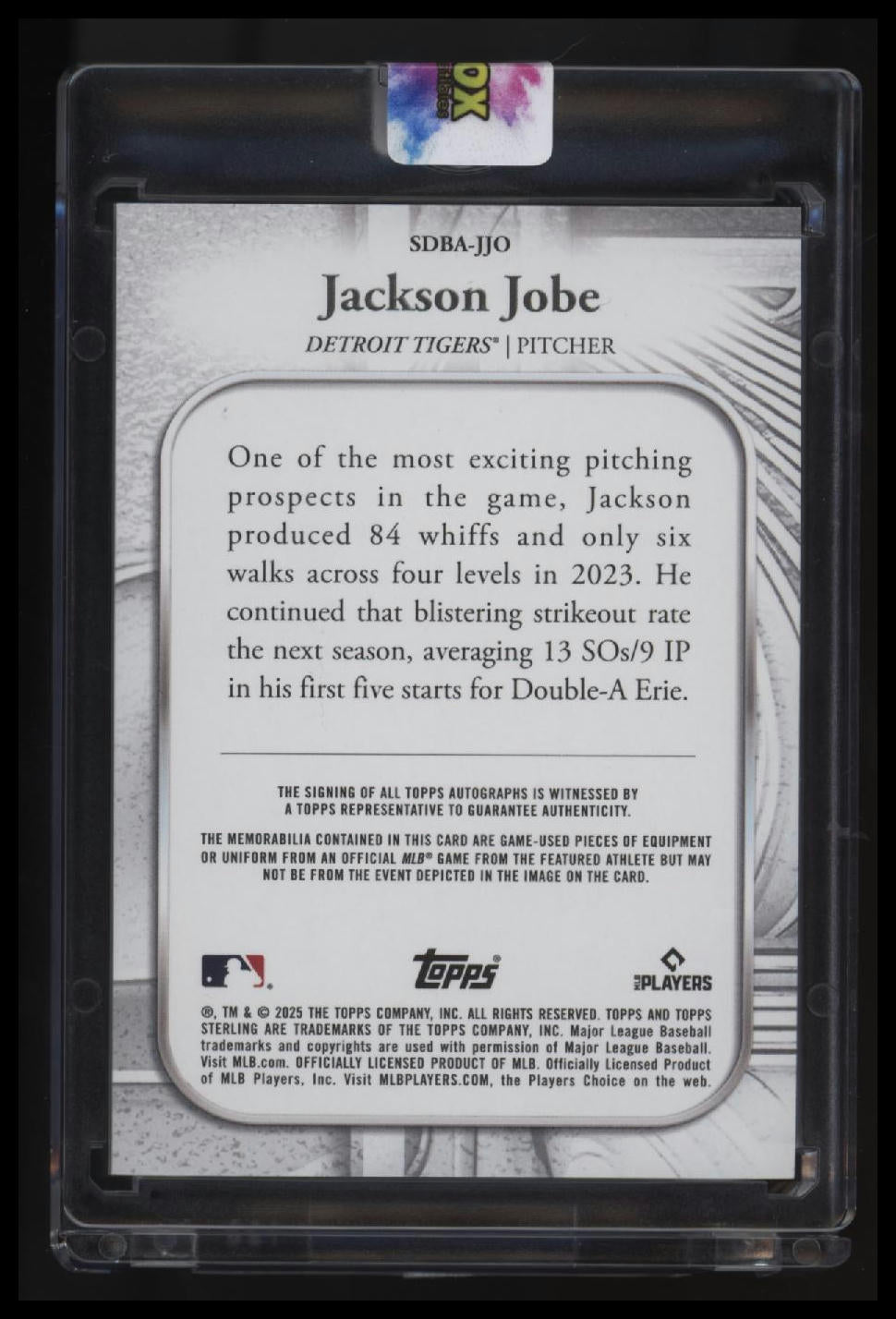 2025 Topps Sterling Jackson Jobe Sterling Patch Auto #/25 RPA