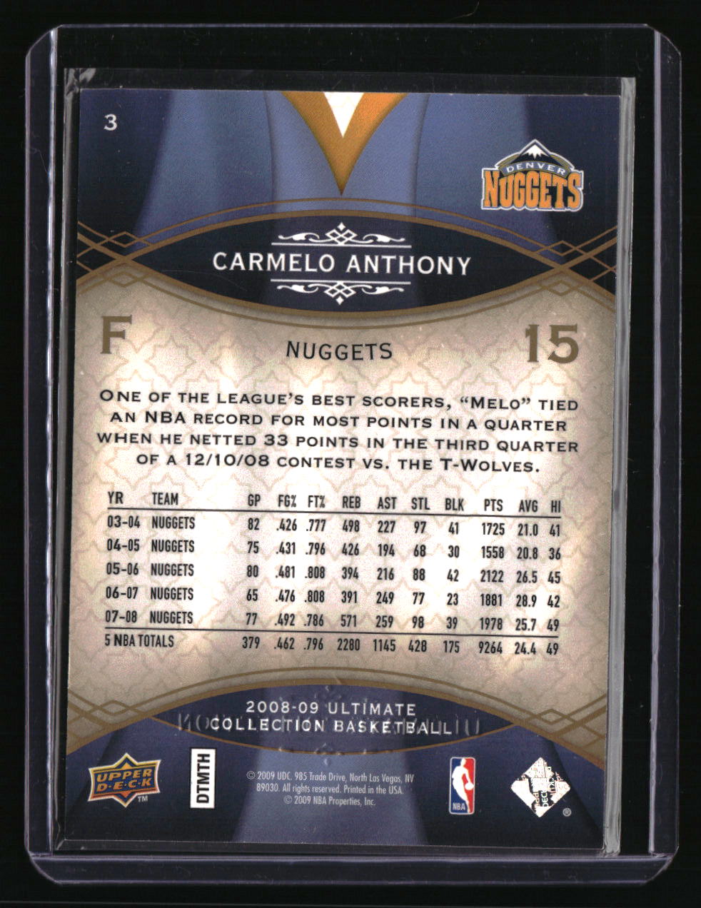 2008-09 Upper Deck Ultimate Collection Carmelo Anthony #/499