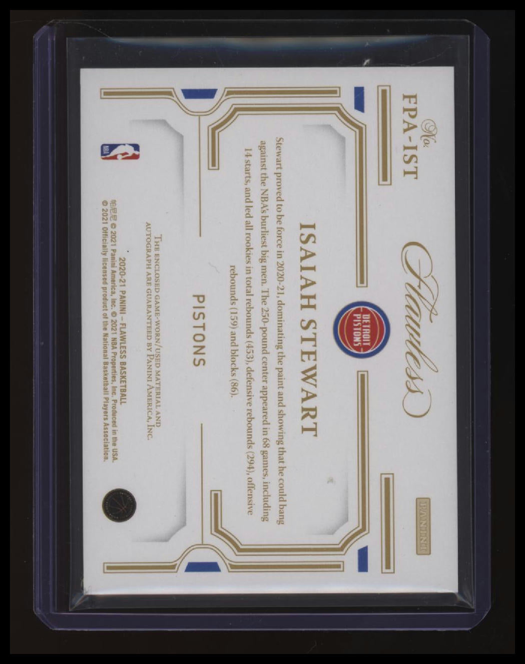 2020-21 Panini Flawless Isaiah Stewart Flawless Patch Autographs Ruby #/15