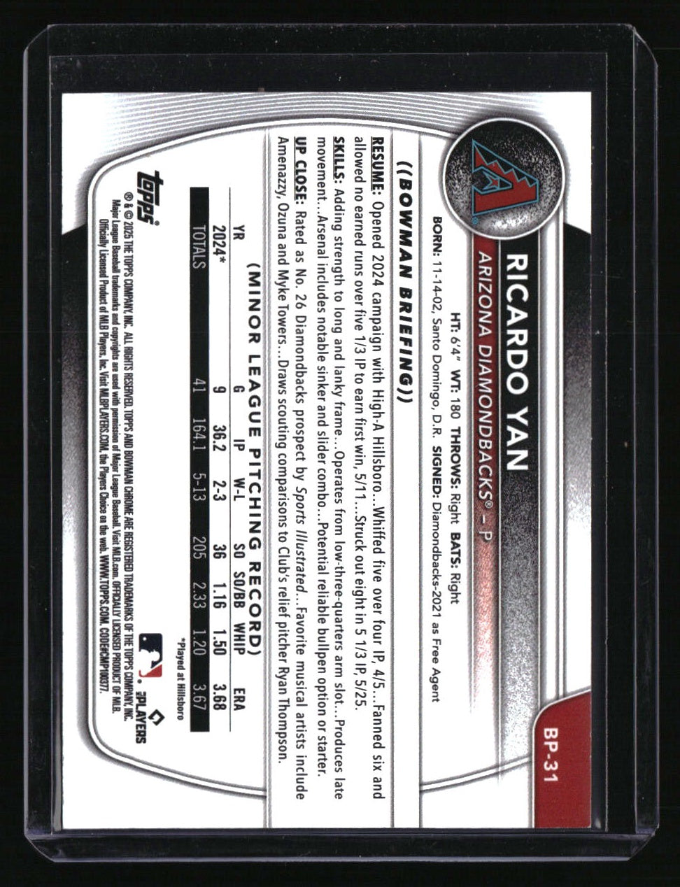 2025 Bowman Ricardo Yan Prospects Black #/10