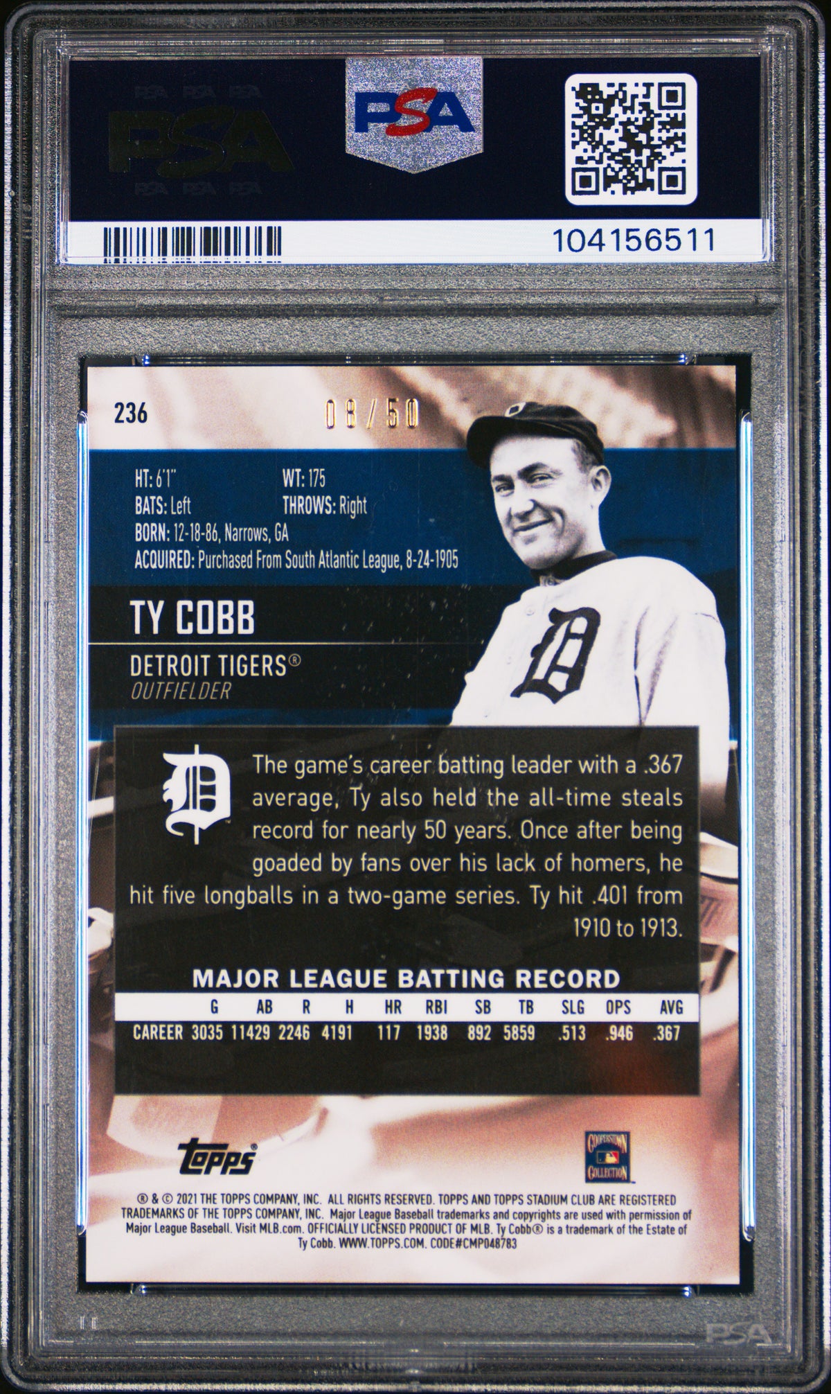 2021 Topps Stadium Club Chrome Ty Cobb Gold Refractor PSA 9