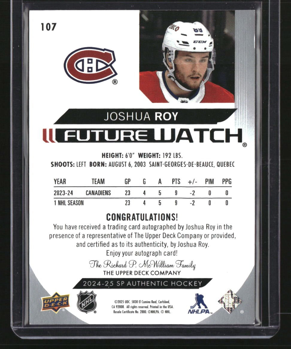 2025-26 SP Authentic Joshua Roy 2024-25 SP Authentic Update I #/999