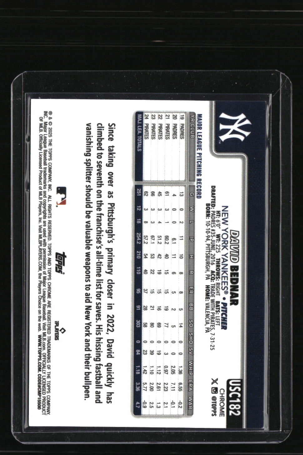 2025 Topps Chrome Update David Bednar White Refractors #/30