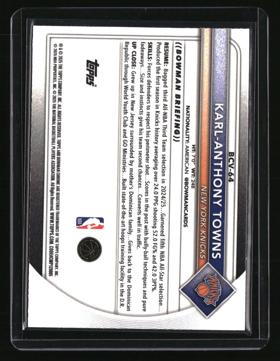 2025-26 Bowman Karl-Anthony Towns Chrome Yellow X-Fractors #/75