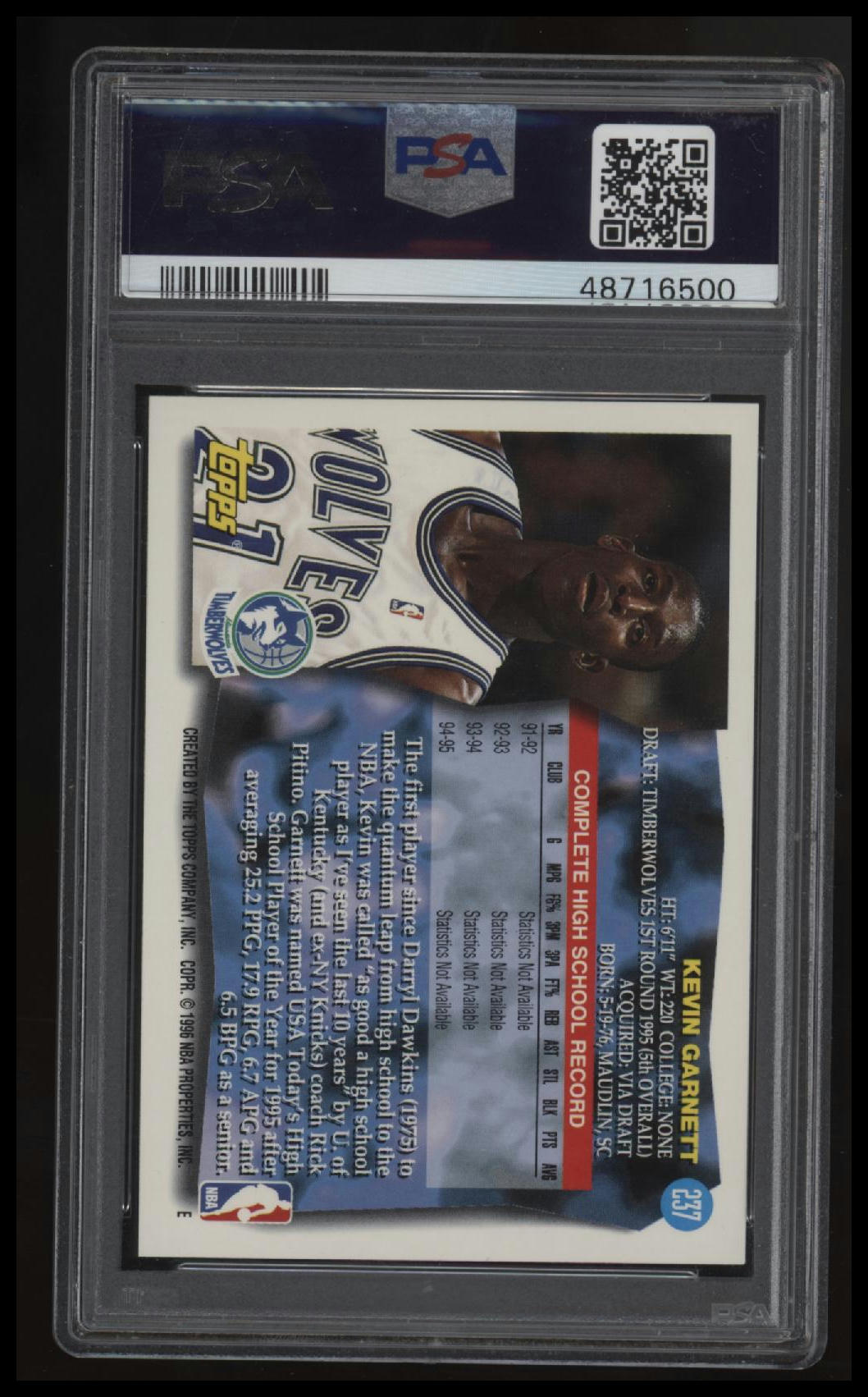 1995 Topps Kevin Garnett PSA 9