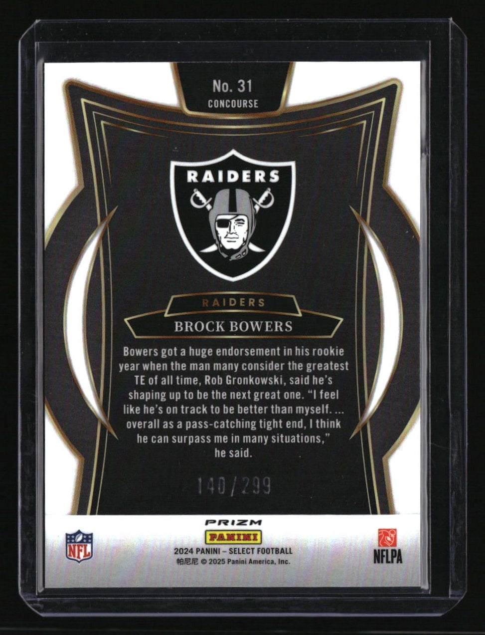 2024 Panini Select Brock Bowers Tri-Color Prizm #/299