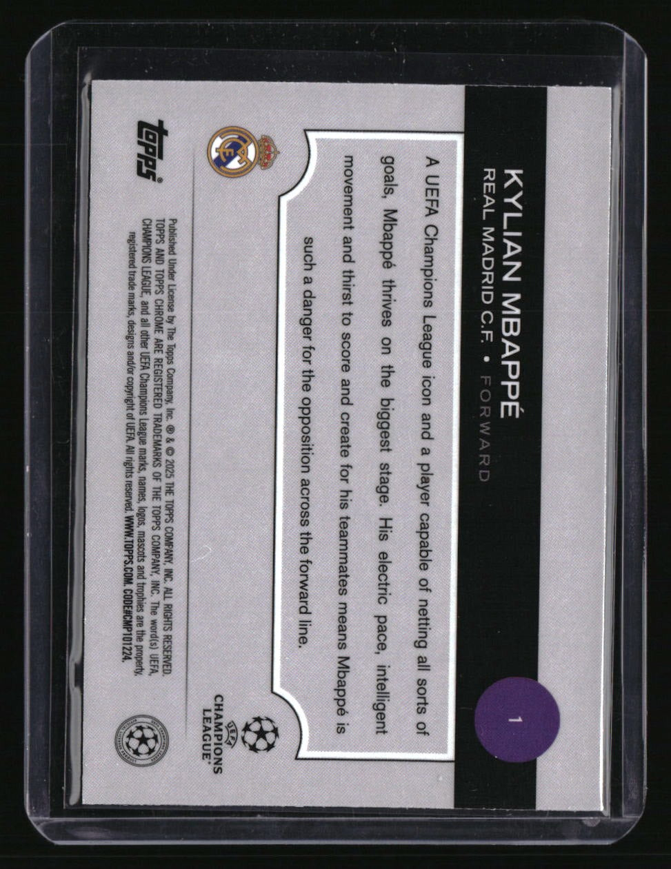 2024-25 Topps Chrome UEFA Club Competitions Kylian Mbappé Blue Refractor #/150