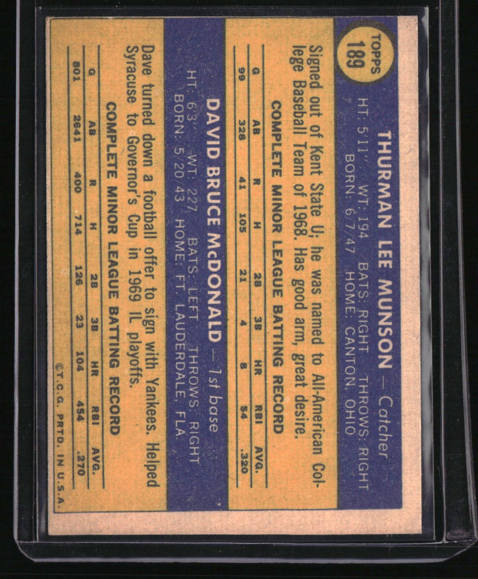 1970 Topps Yankees 1970 Rookie Stars (Thurman Munson / Dave McDonald) RS, RC