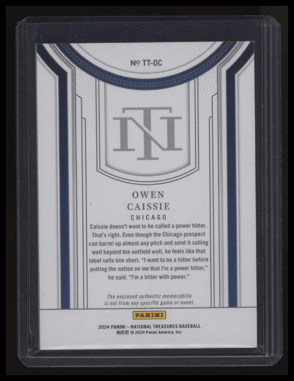 2024 Panini National Treasures Owen Caissie Treasured Threads Holo Silver #/25