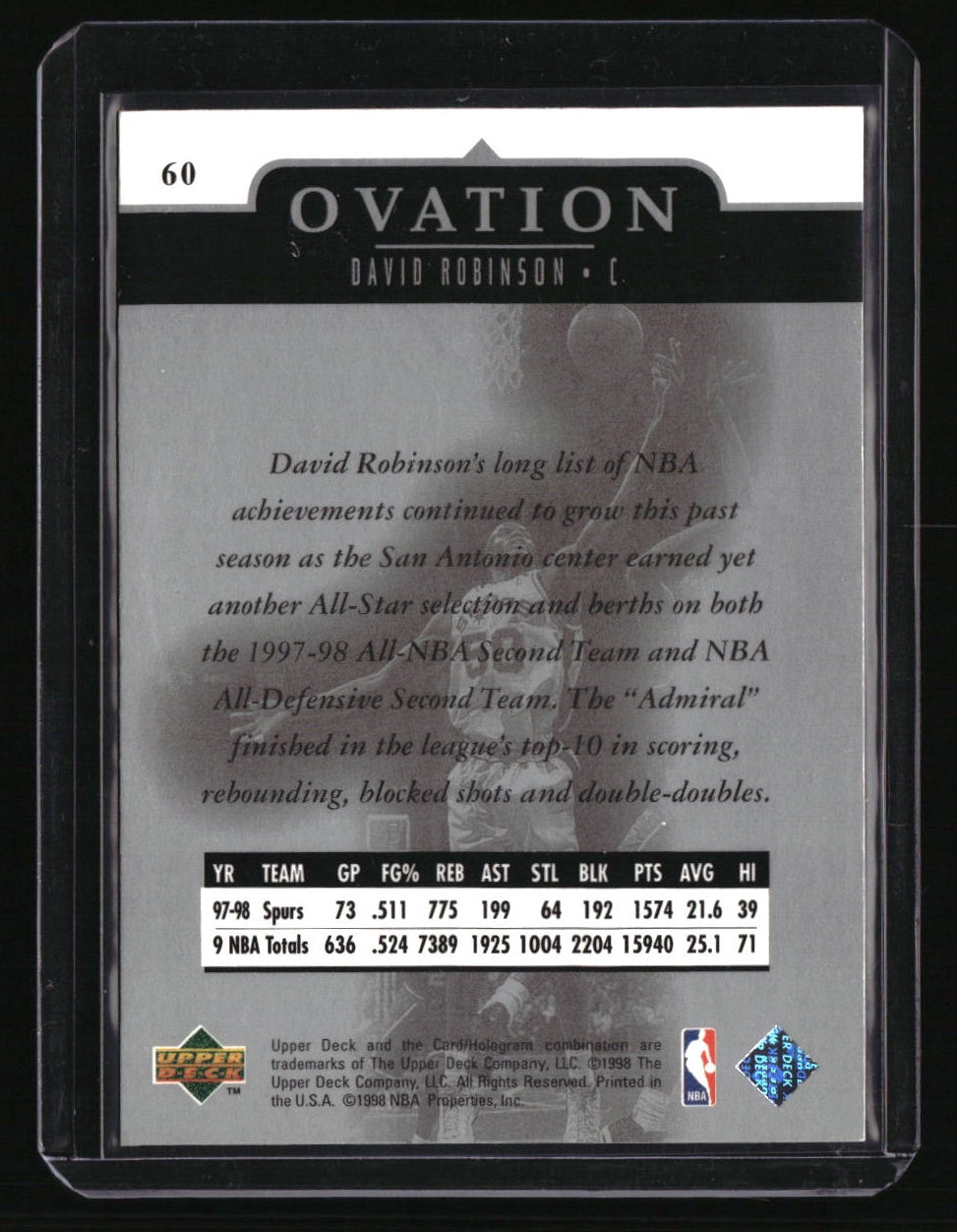 1998-99 Upper Deck Ovation David Robinson