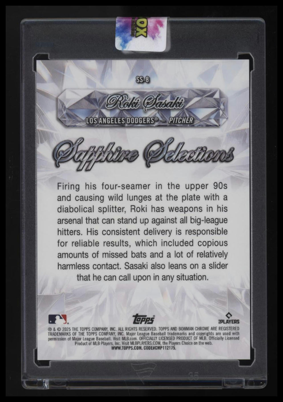 2025 Bowman Chrome Sapphire Edition Roki Sasaki Sapphire Selections Gold #/50