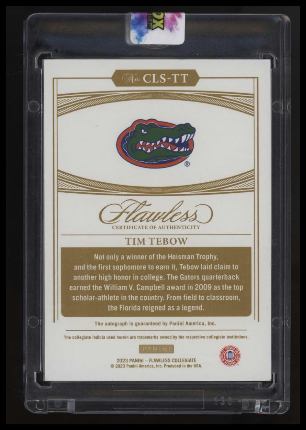 2023 Panini Flawless Collegiate Tim Tebow Campus Legends Auto Sapphire #/15