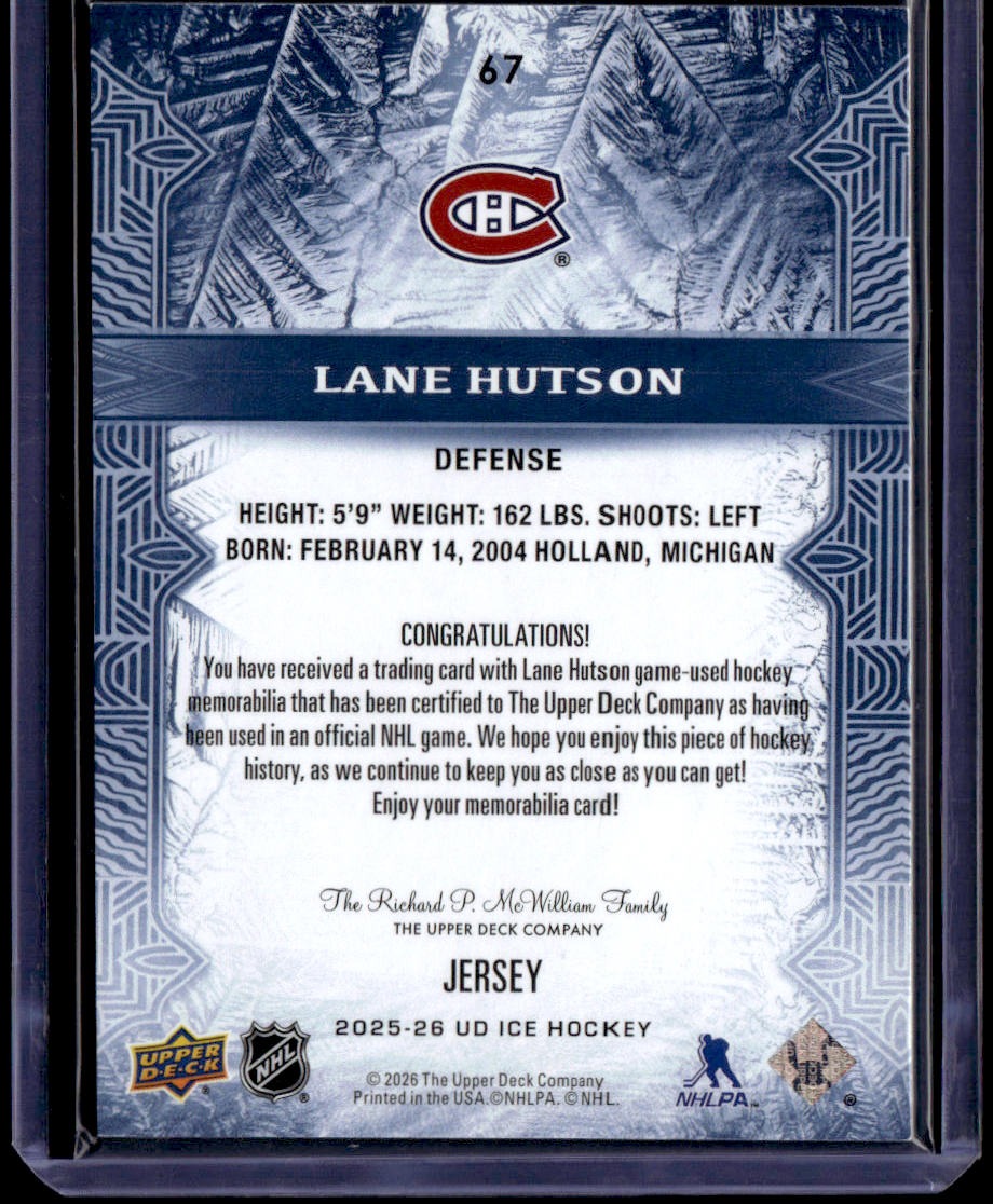 2025-26 Upper Deck Ice Lane Hutson Jersey
