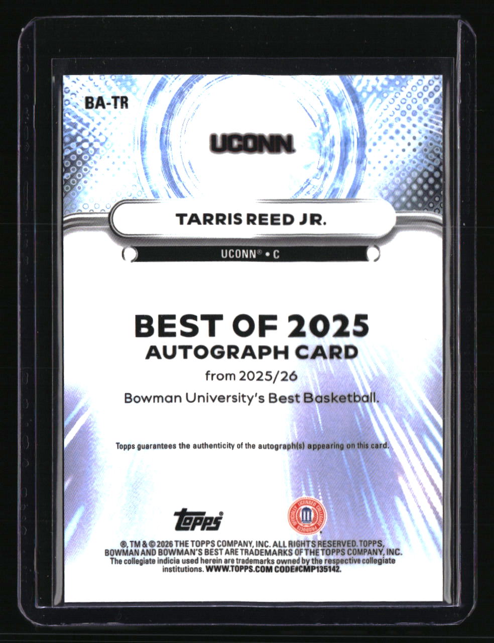 2025-26 Bowman's Best University Tarris Reed Jr. Best of '25 Autographs #/75