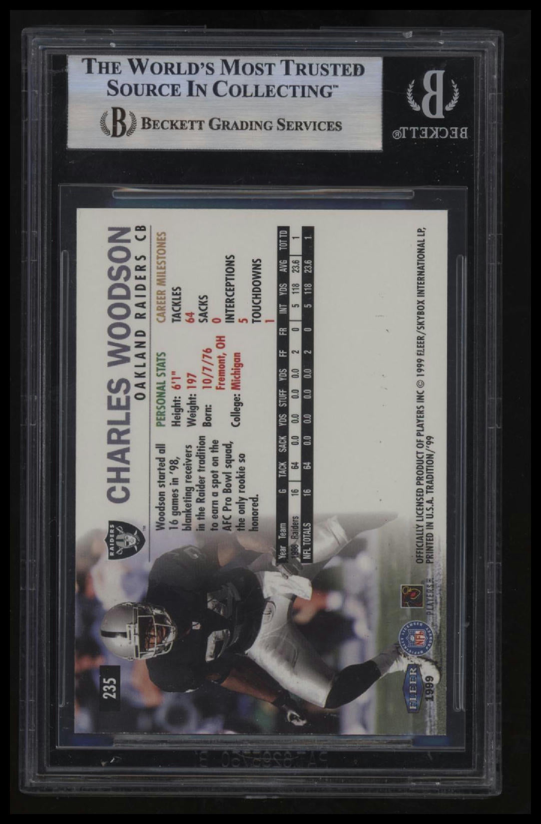 1999 Fleer Tradition Charles Woodson BGS 8.5