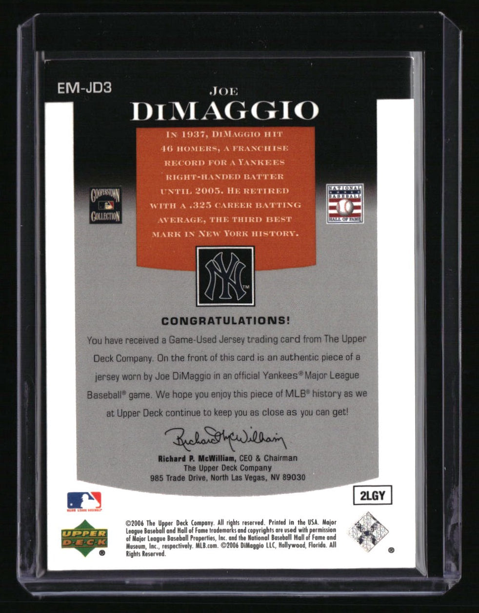 2006 Upper Deck Epic Joe DiMaggio Materials Orange #/99