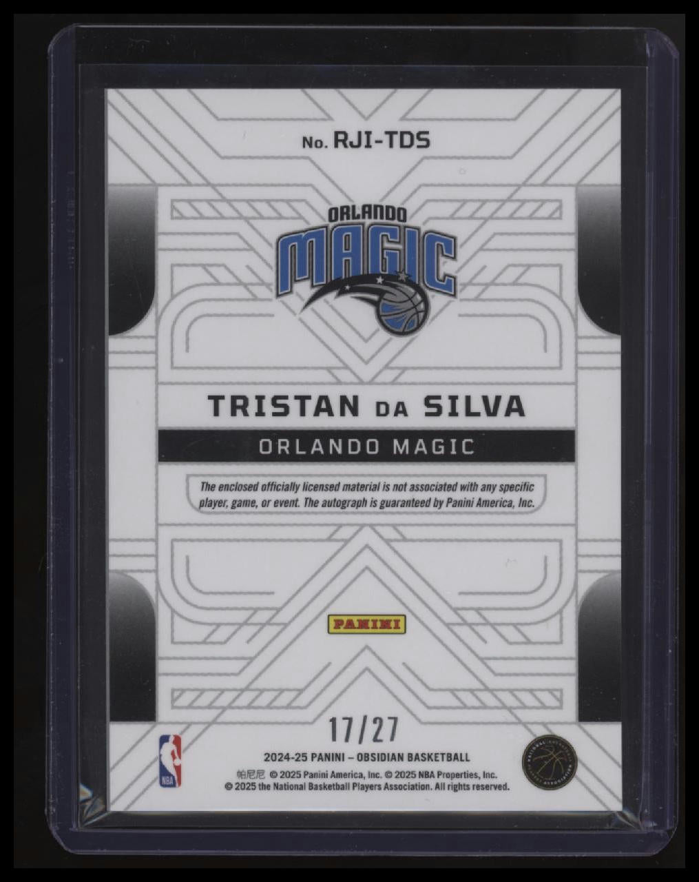 2024-25 Panini Obsidian Tristan da Silva Rookie Jersey Ink E.E. FOTL #/27
