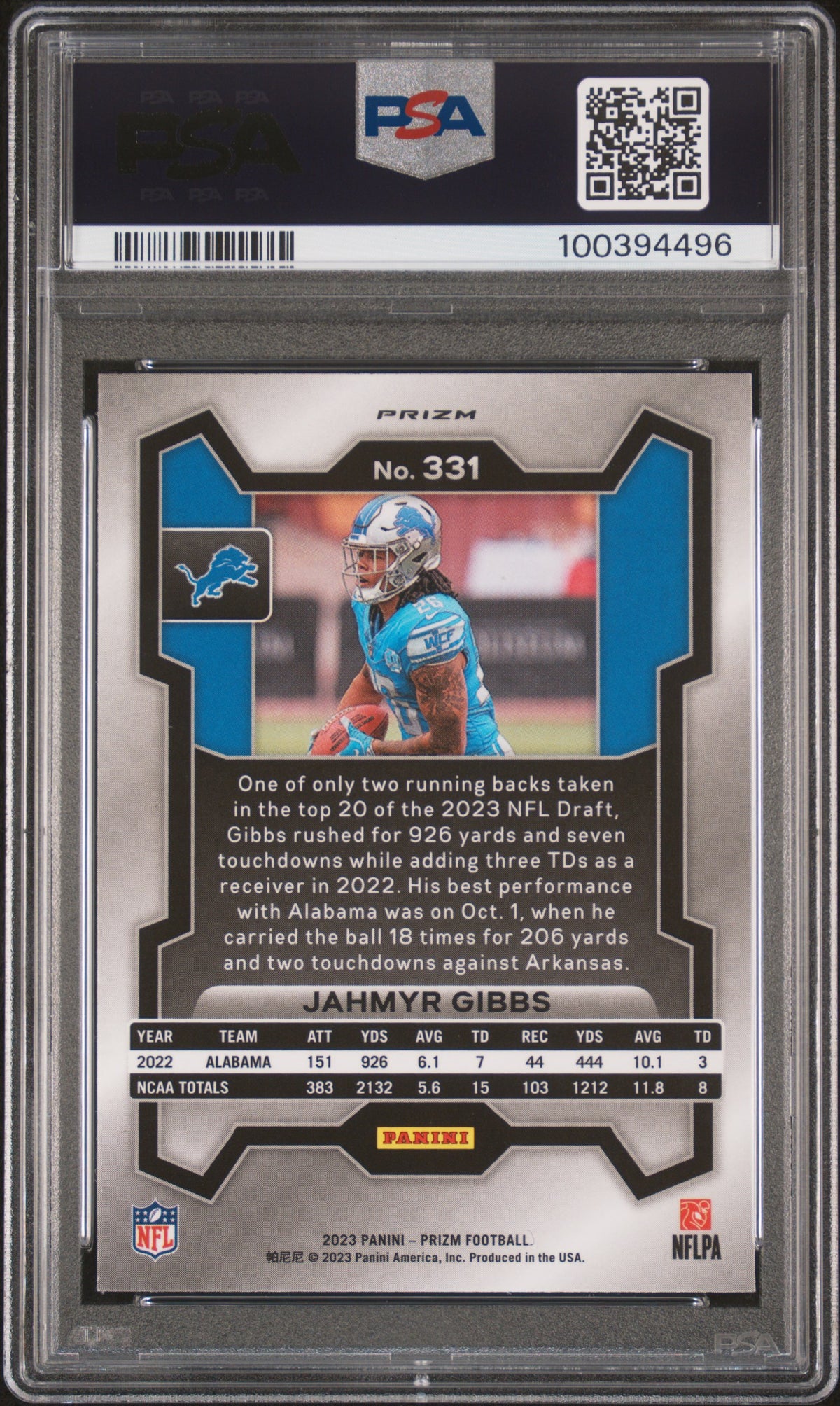 2023 Panini Prizm Jahmyr Gibbs Lazer Prizm PSA 9