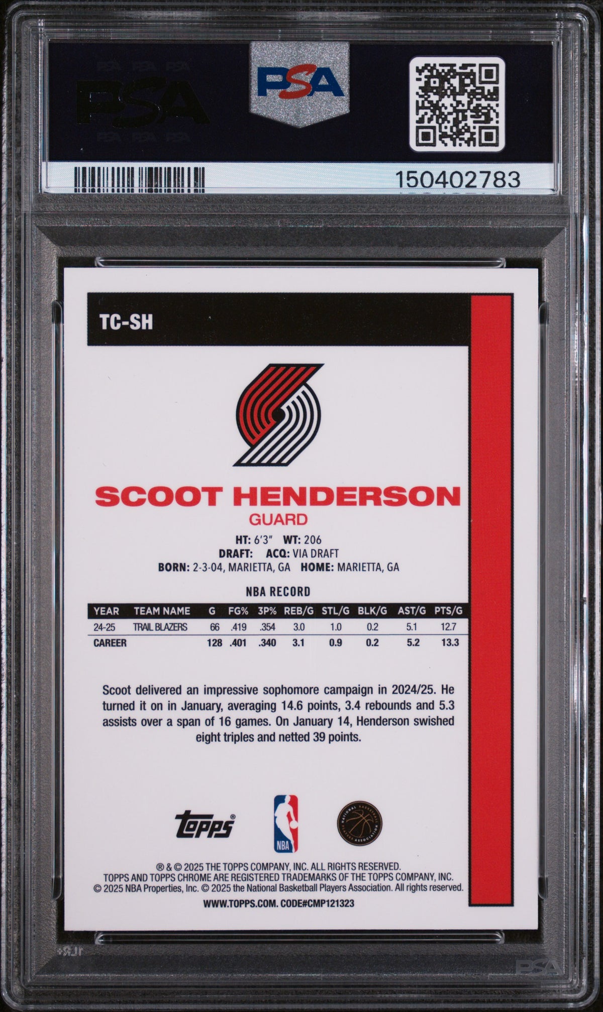 2025 Topps Silver Pack Chrome Basketball Scoot Henderson Aqua PSA 10