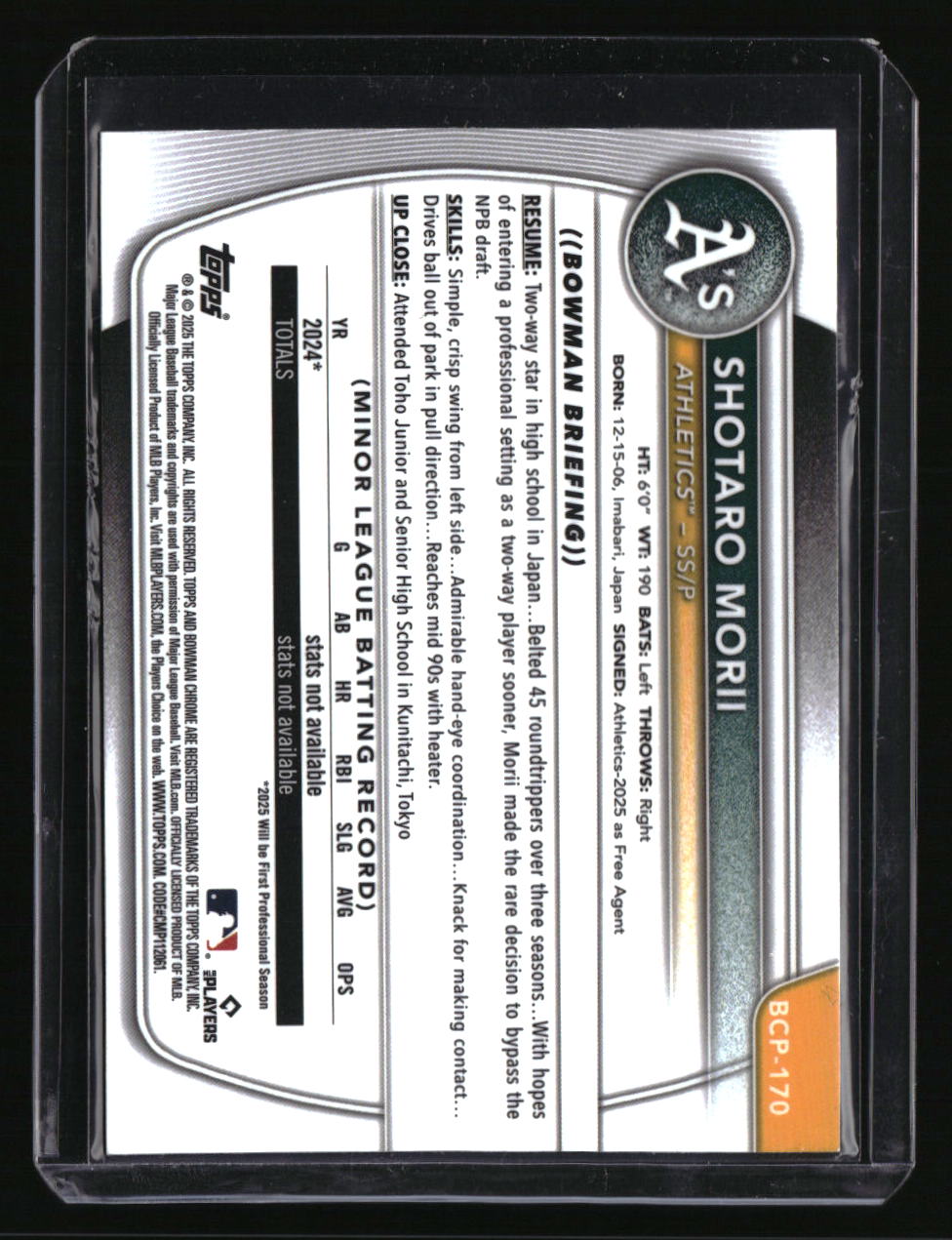 2025 Bowman Chrome Shotaro Morii Prospects Aqua #/125