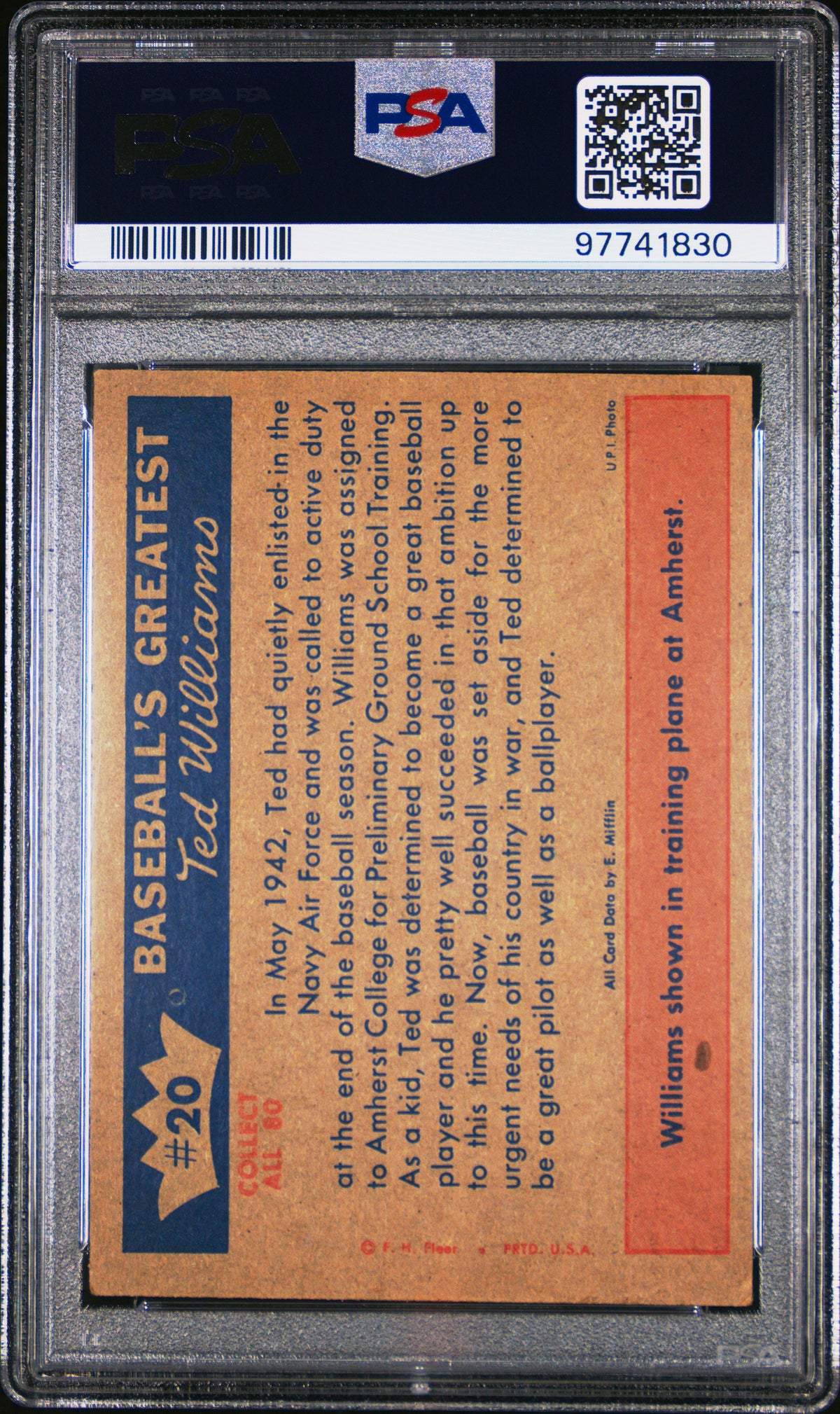 1959 Fleer Ted Williams 1942-On To Naval Training PSA 4.5