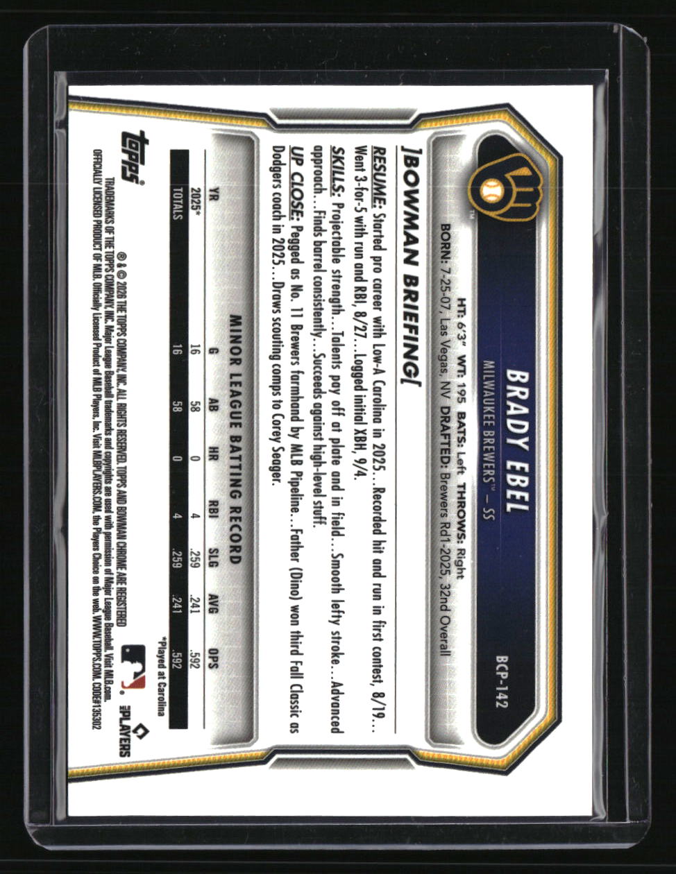 2026 Bowman Brady Ebel Chrome Prospects Orange Geometric Refractor #/25