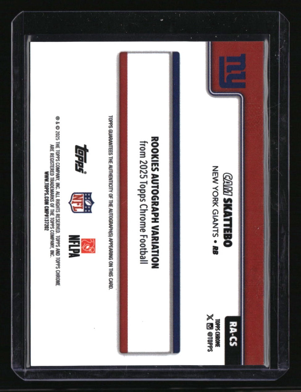 2025 Topps Chrome Cam Skattebo Chrome Rookie Autographs Teal Refractor #/299