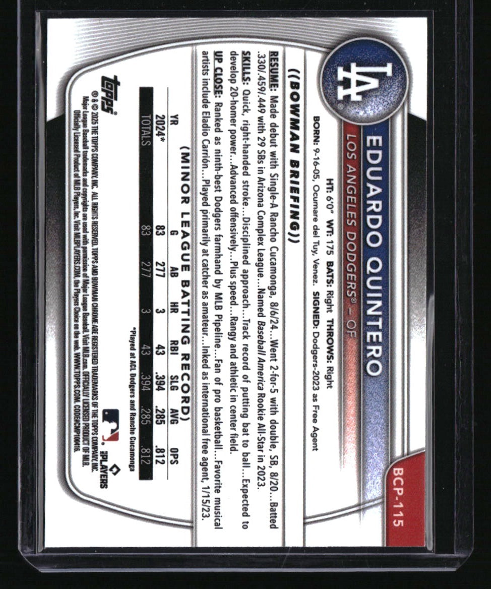 2025 Bowman Eduardo Quintero Chrome Prospects Fuchsia Refractor #/199