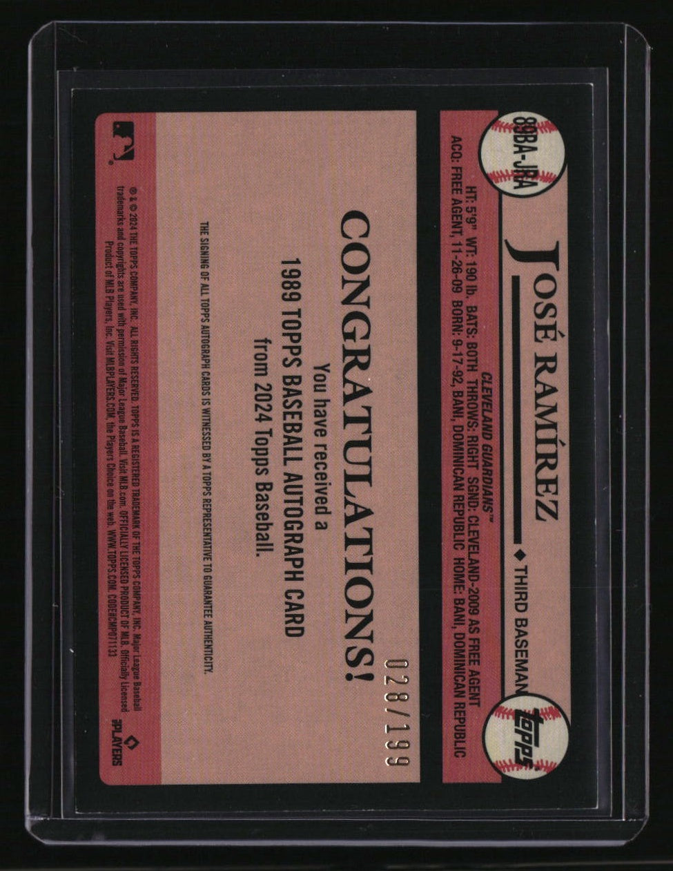 2024 Topps José Ramírez 35th Anniversary Autographs Black (Series One)