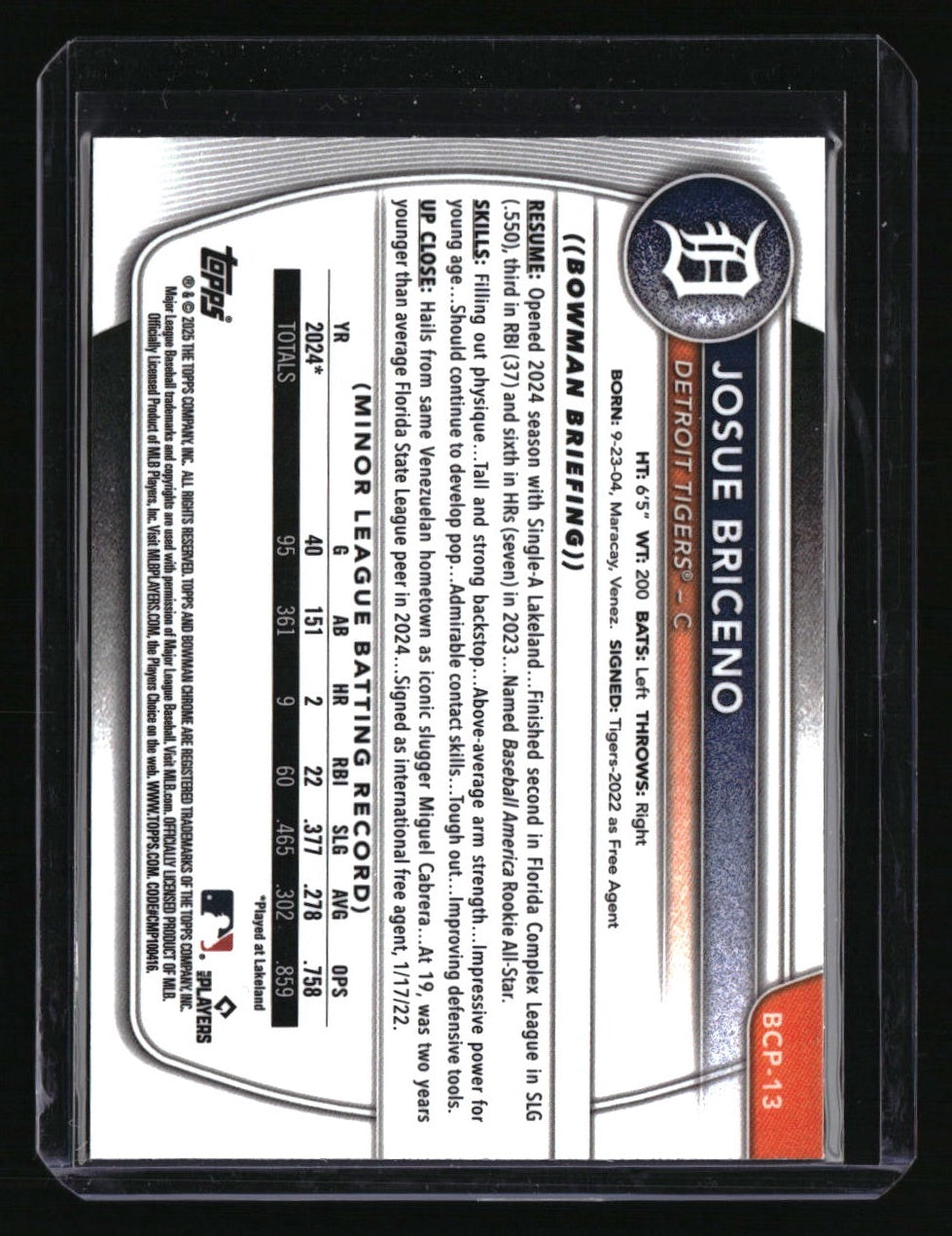 2025 Bowman Josue Briceno Chrome Prospects Fuchsia Wave Refractor #/199