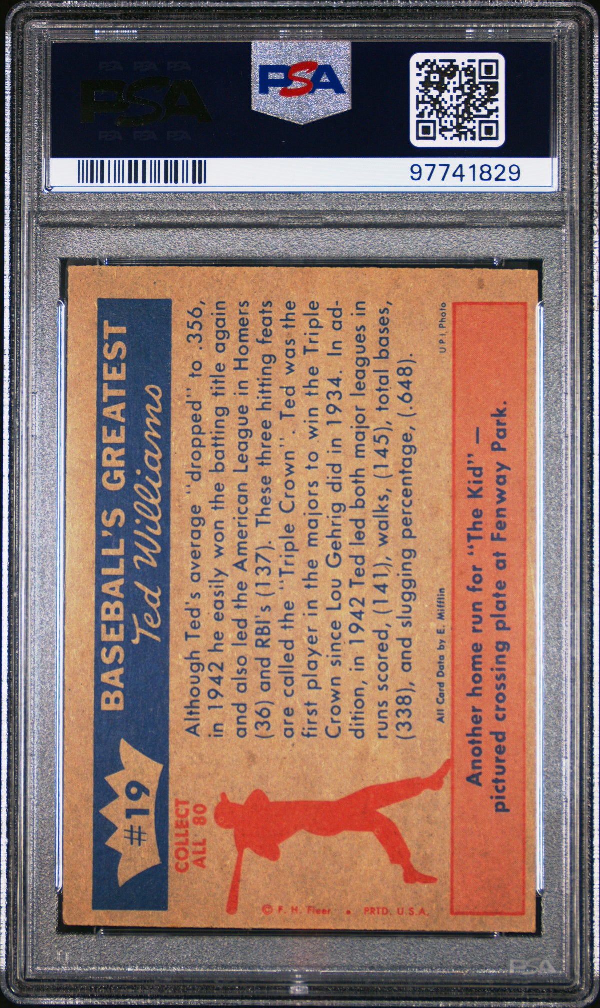 1959 Fleer Ted Williams 1942-Ted Wins Triple Crown PSA 6