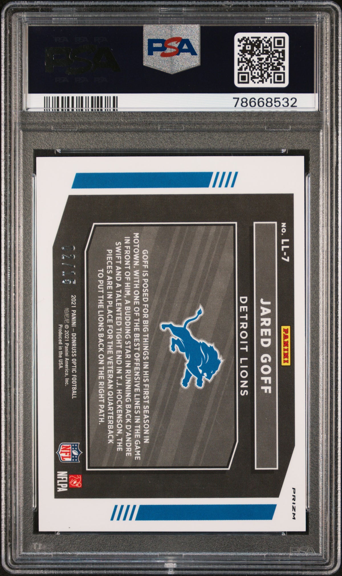 2021 Panini Donruss Optic Legendary Logos Jared Goff Legendary Logos-Ice PSA 9