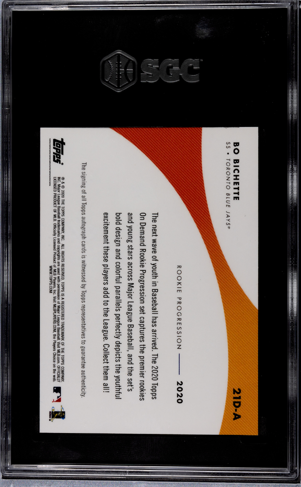2020 Topps On Demand Bo Bichette Rookie Progression Auto. Red /10 SGC 10