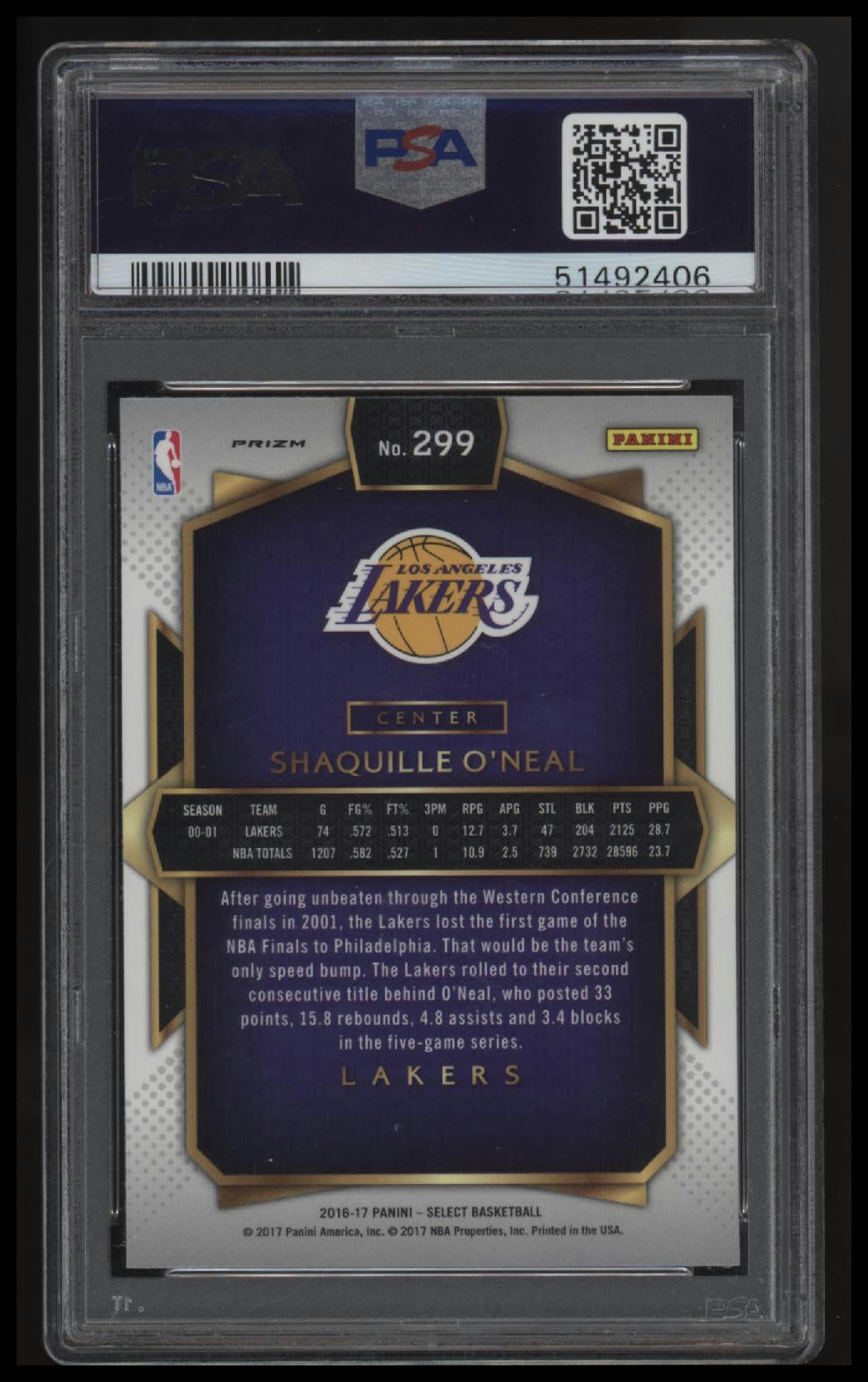 2016 Panini Select Shaquille O'Neal Silver Prizm PSA 9