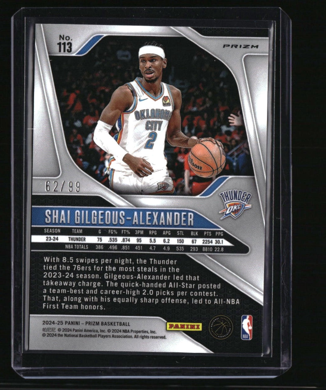 2024-25 Panini Prizm Shai Gilgeous-Alexander Prizms Purple #/99