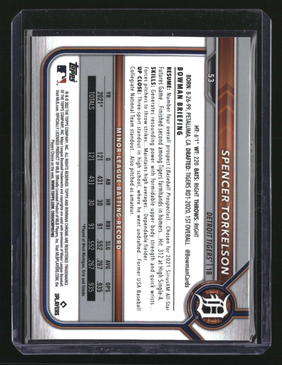 2022 Bowman Chrome Sapphire Edition Spencer Torkelson Orange #/75