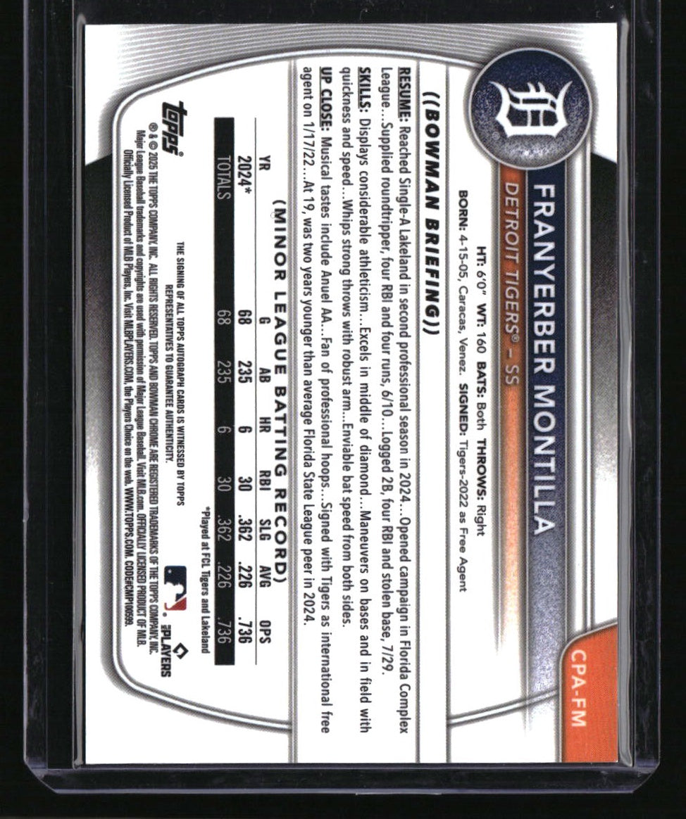 2025 Bowman Franyerber Montilla Chrome Prospect Auto Mini Diamond #/100